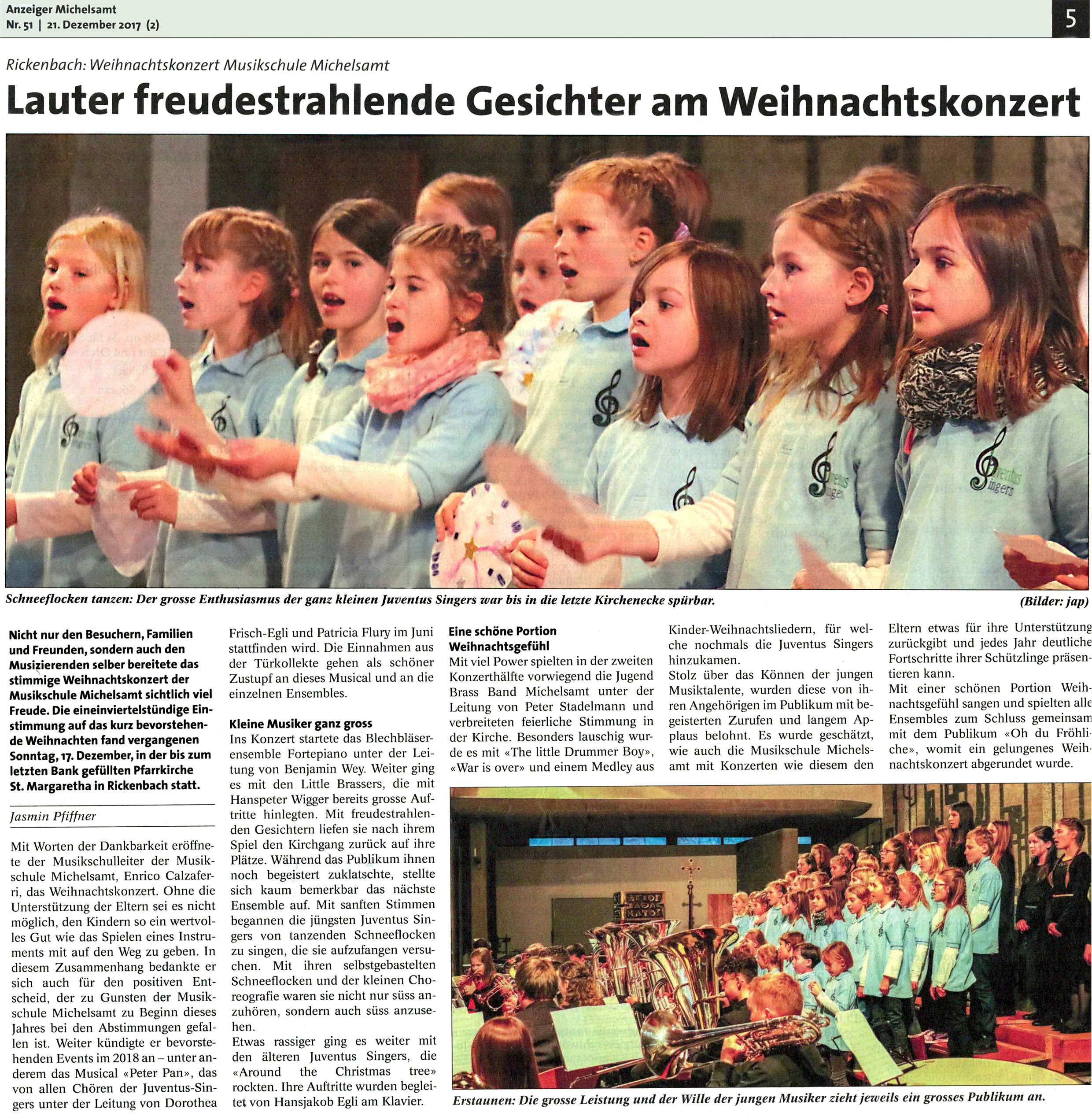 Zeitungsbeitrag zum Weihnachtskonzert 2017